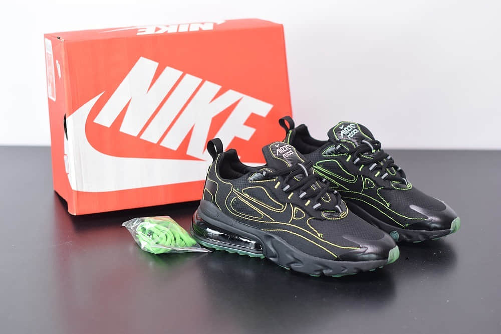 耐克Nike Air Max 270 React黑荧光绿气垫运动鞋纯原版本 货号：CQ6549-001