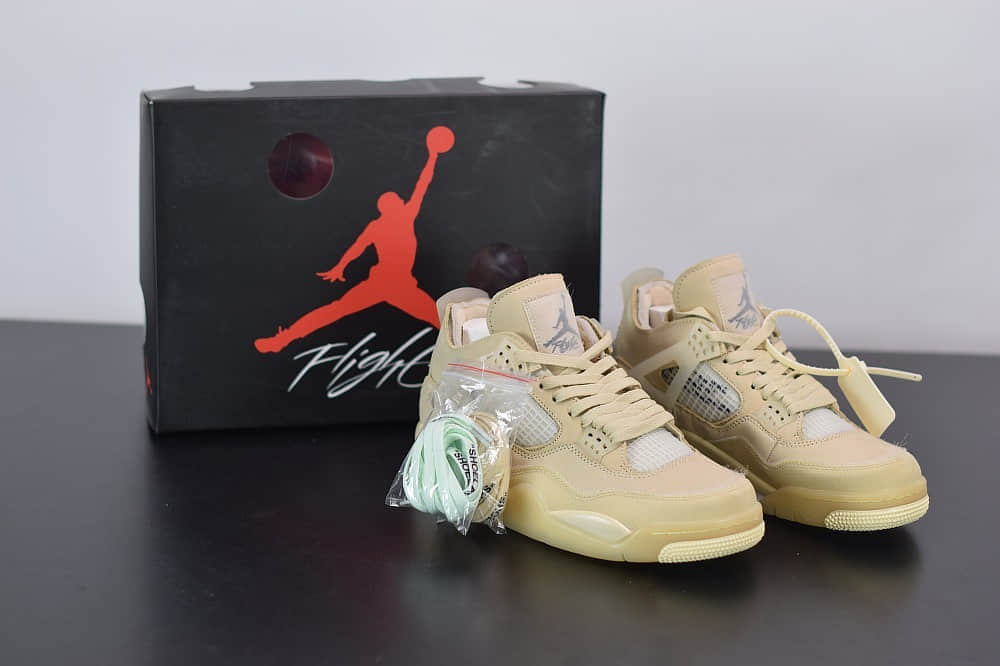 乔丹Off-White™ x Air Jordan 4 RetroCreamSail AJ4ow奶油联名款篮球鞋纯原版本 货号：CV9388-100