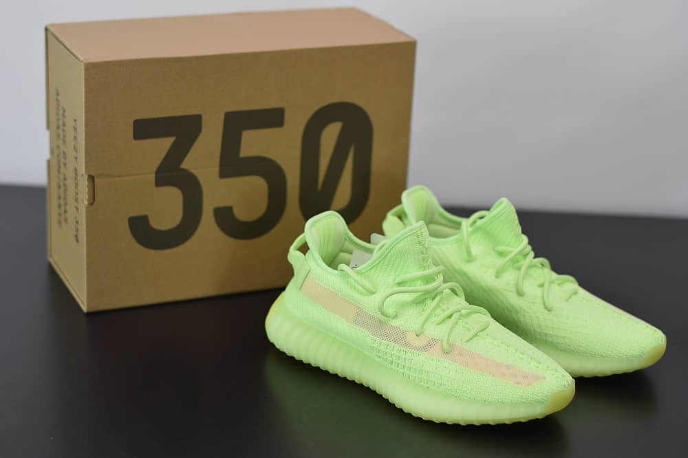 阿迪达斯Adidas Yeezy Boost 350 V2荧光绿休闲慢跑鞋纯原版本 货号：EG5293