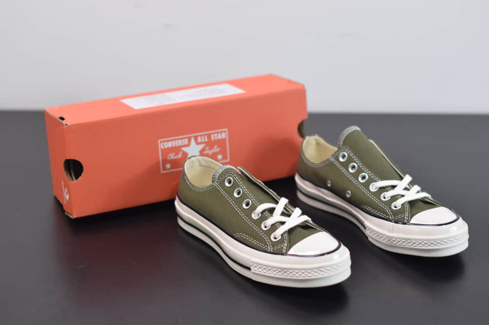 匡威converse all star1970S三星标低帮军绿色硫化帆布鞋纯原版本 货号：162060C