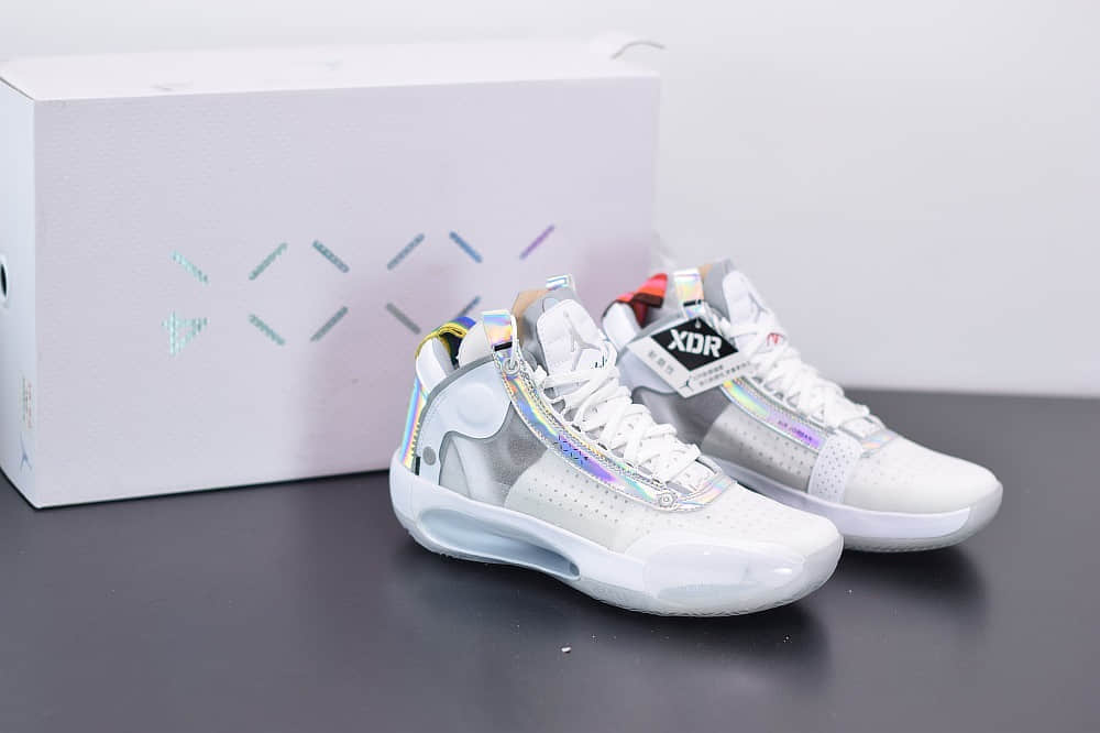 乔丹Air Jordan 34 White lridescentPF白镭射高帮轻量化篮球鞋纯原版本 货号：BQ3381-101