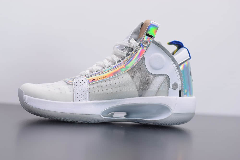 乔丹Air Jordan 34 White lridescentPF白镭射高帮轻量化篮球鞋纯原版本 货号：BQ3381-101