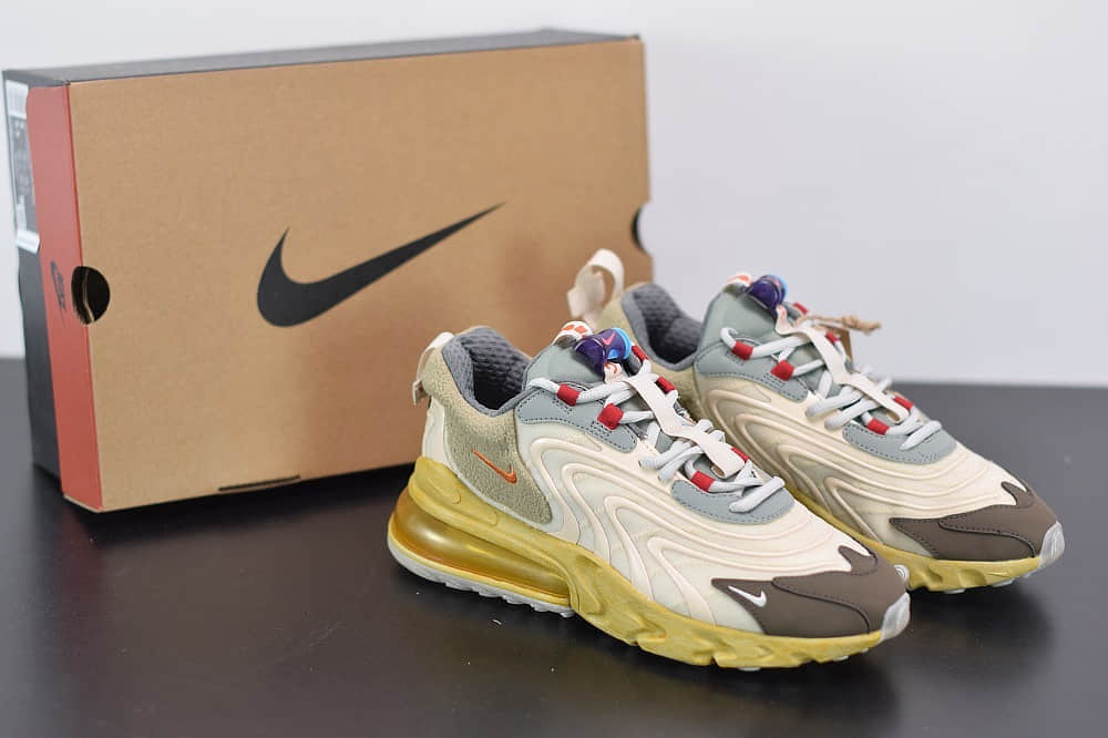 耐克Travis Scott x Air Max 270 React Cactus Jack TS联名款米黄气垫鞋纯原版本 货号:CT2864-200