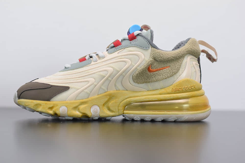 耐克Travis Scott x Air Max 270 React Cactus Jack TS联名款米黄气垫鞋纯原版本 货号:CT2864-200