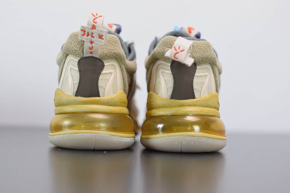 耐克Travis Scott x Air Max 270 React Cactus Jack TS联名款米黄气垫鞋纯原版本 货号:CT2864-200