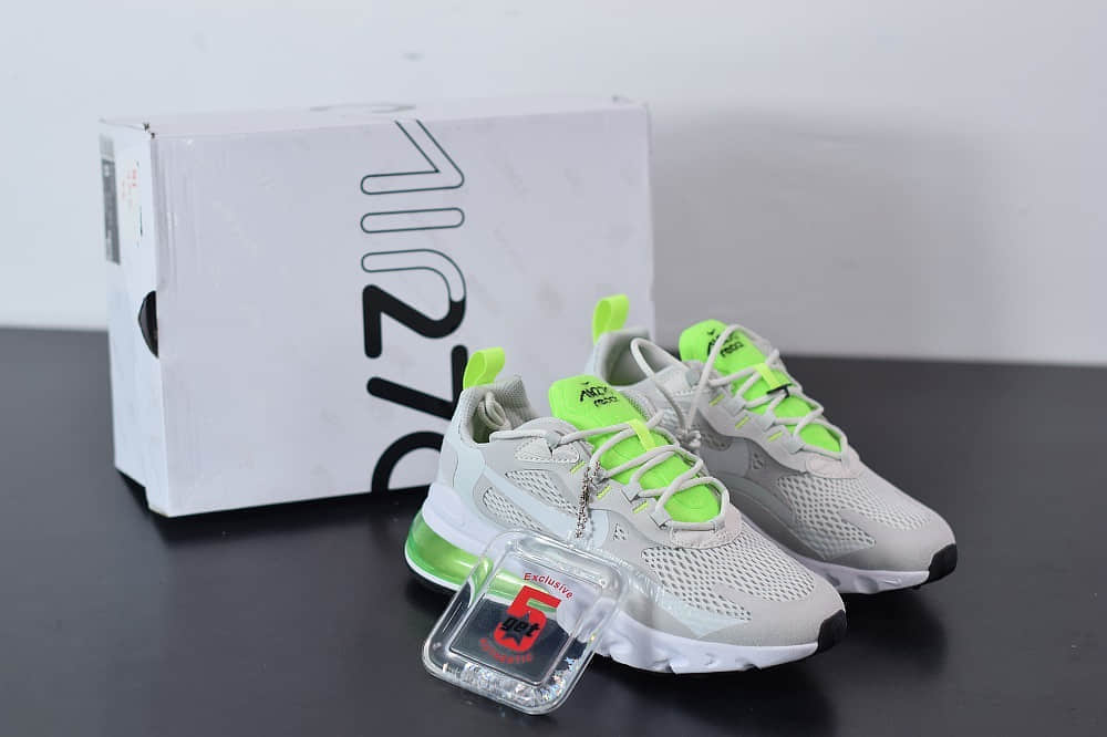 耐克Nike Air Max 270 React瑞亚赛车米白绿银粉气垫运动鞋纯原版本 货号:CU3447-001