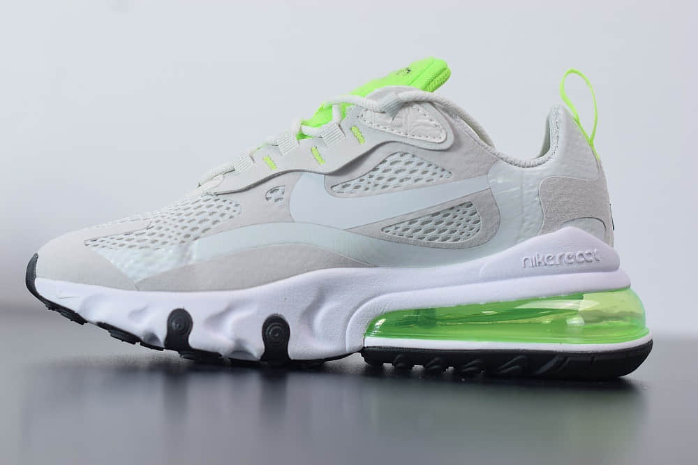 耐克Nike Air Max 270 React瑞亚赛车米白绿银粉气垫运动鞋纯原版本 货号:CU3447-001
