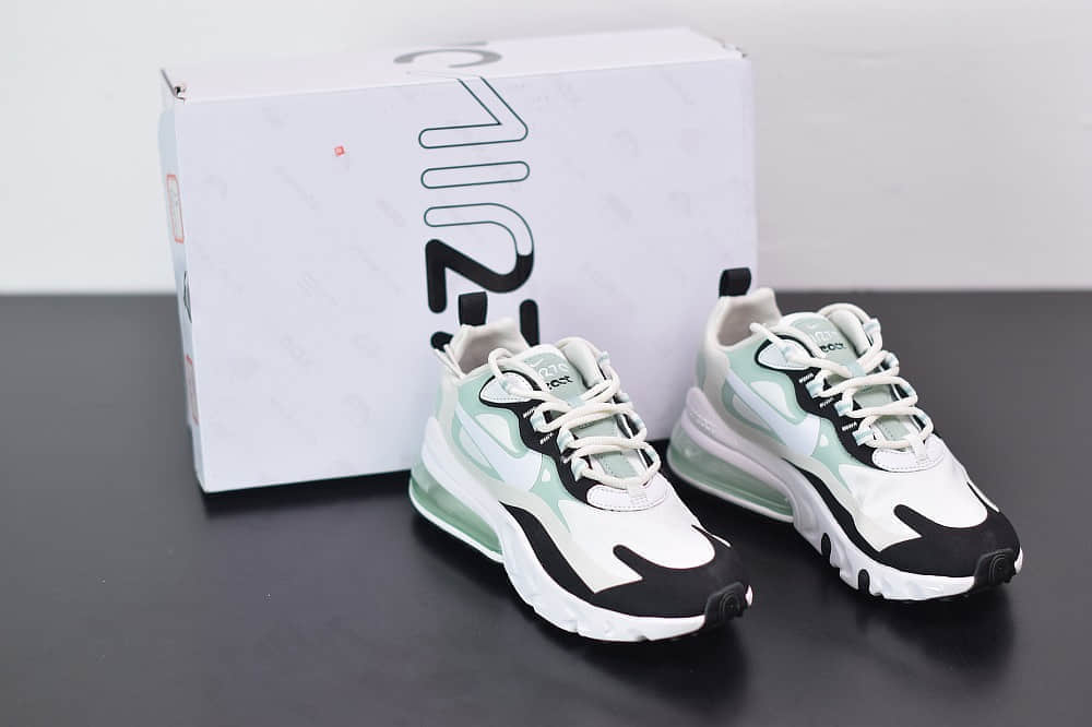 耐克Nike Air Max 270 React黑白绿色气垫运动鞋纯原版本 货号：CI3899-001