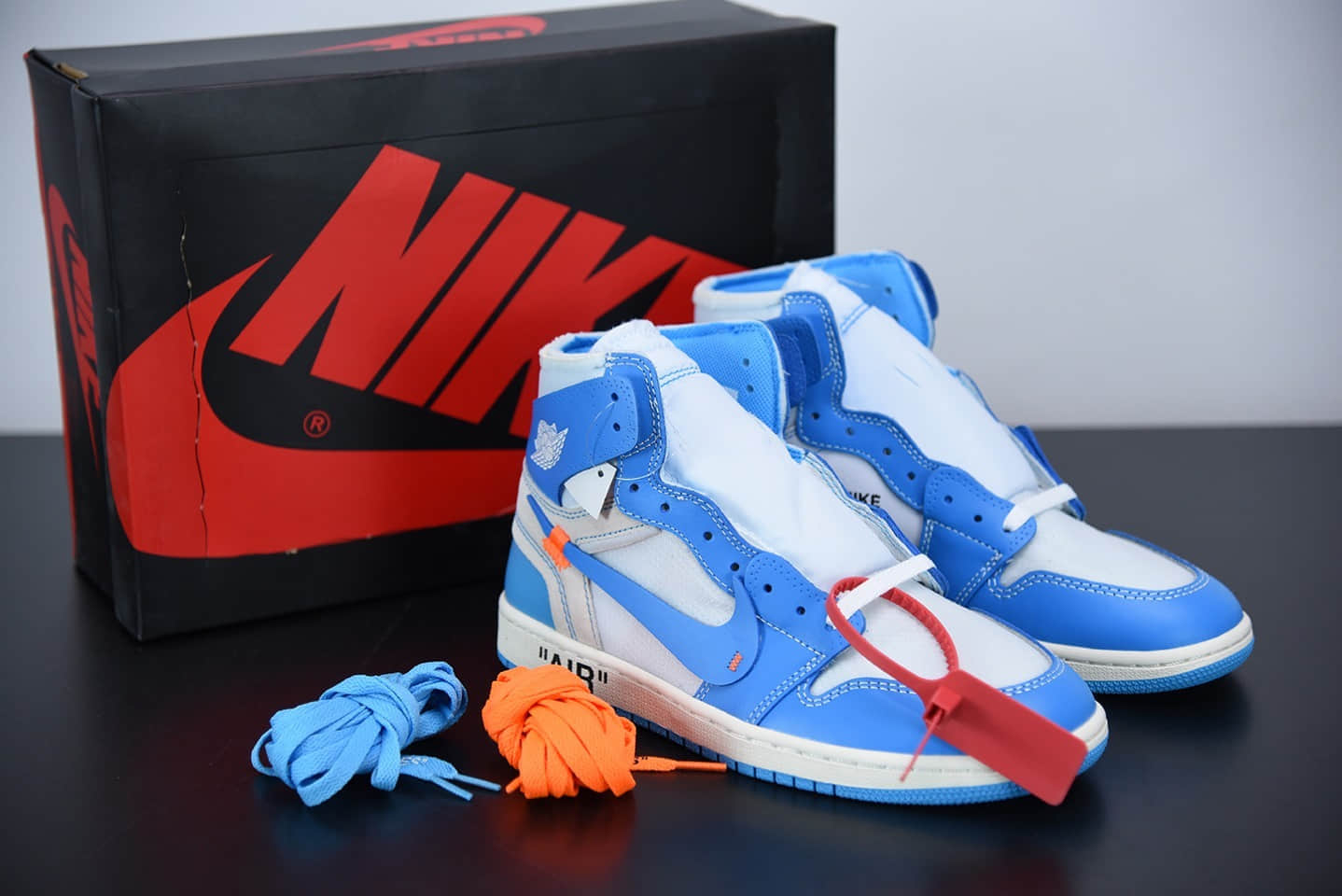 乔丹Air Jordan 1 x OFF-WHITE AJ1 OW黄龄同款联名北卡蓝高帮板鞋纯原版本 货号：AQ0818-148