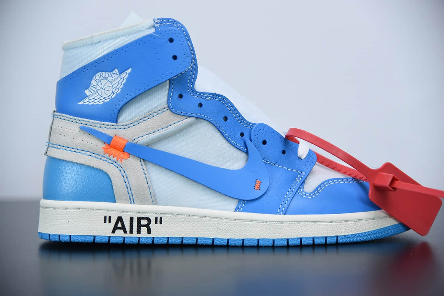 乔丹Air Jordan 1 x OFF-WHITE AJ1 OW黄龄同款联名北卡蓝高帮板鞋纯原版本 货号：AQ0818-148
