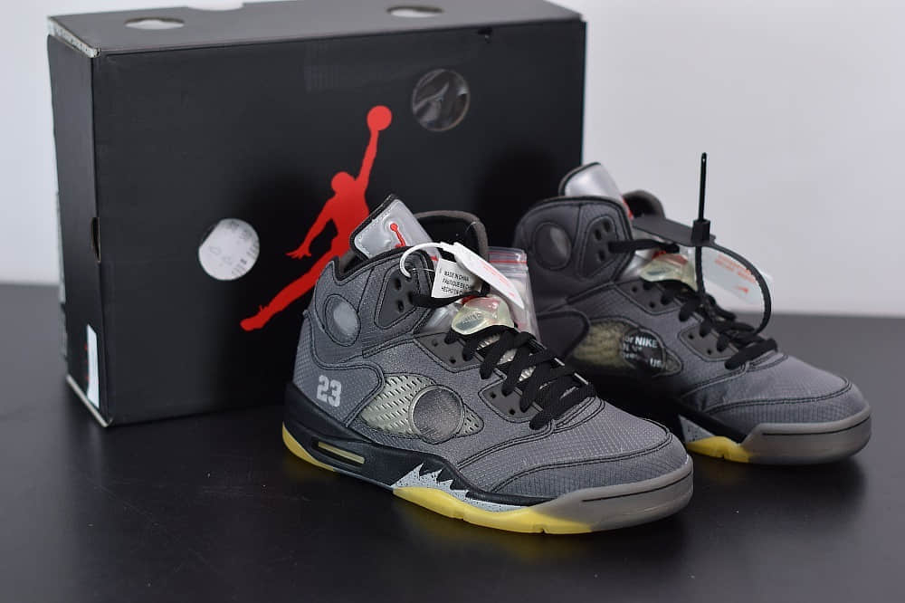 乔丹OFF-WHITE X Air Jordan 5 OW联名黑蝉翼男子文化篮球鞋纯原版本 货号：CT8480-001