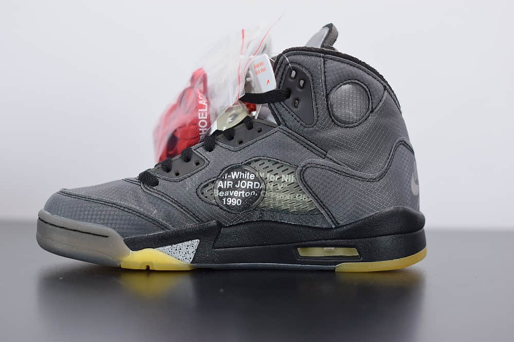 乔丹OFF-WHITE X Air Jordan 5 OW联名黑蝉翼男子文化篮球鞋纯原版本 货号：CT8480-001