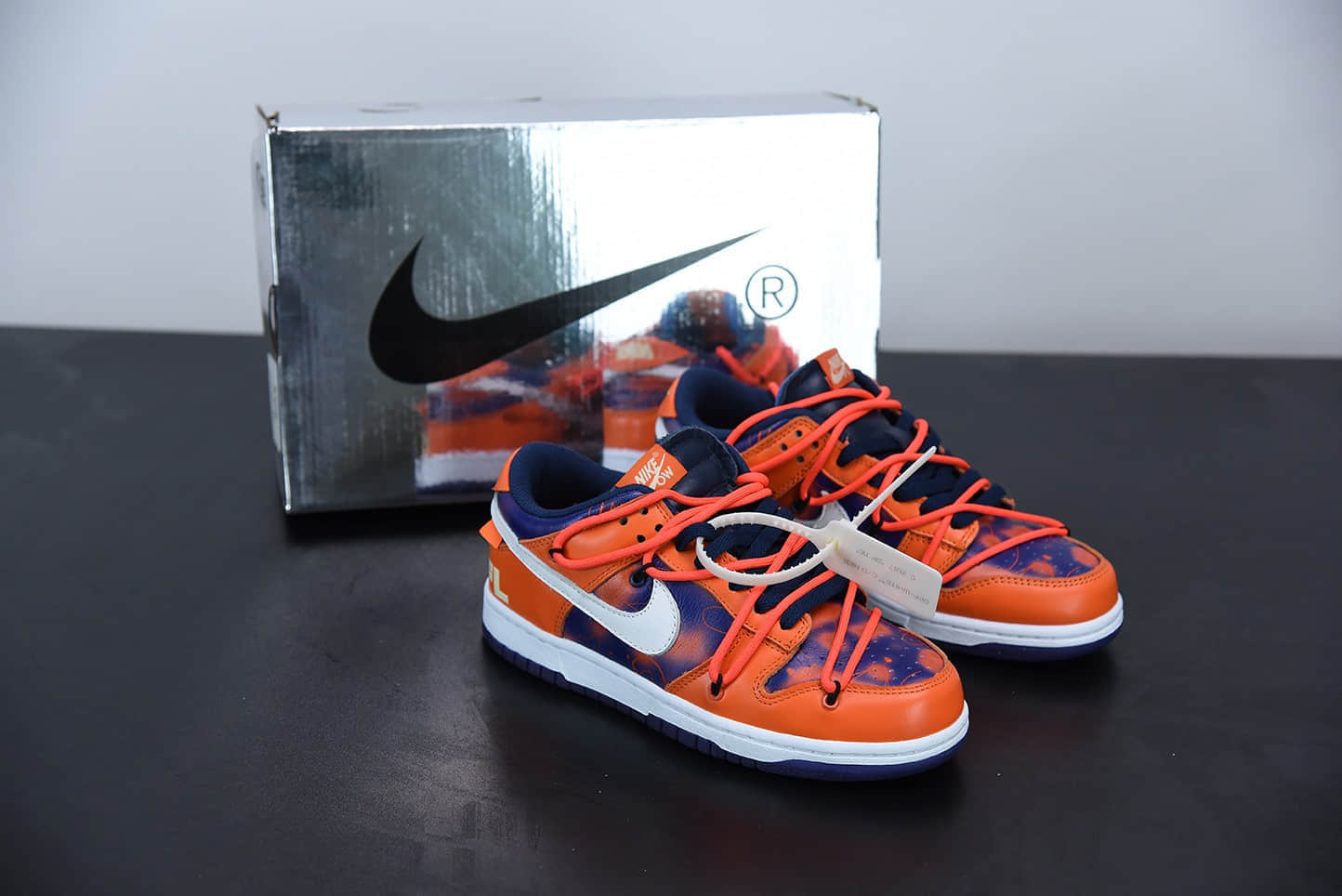 耐克OFF-WHITE x Futura x Nike Dunk Low 三方联名扣篮系列低帮经典百搭休闲运动板鞋“OW太阳橙蓝扎染纯原版本 货号:CT0856-801
