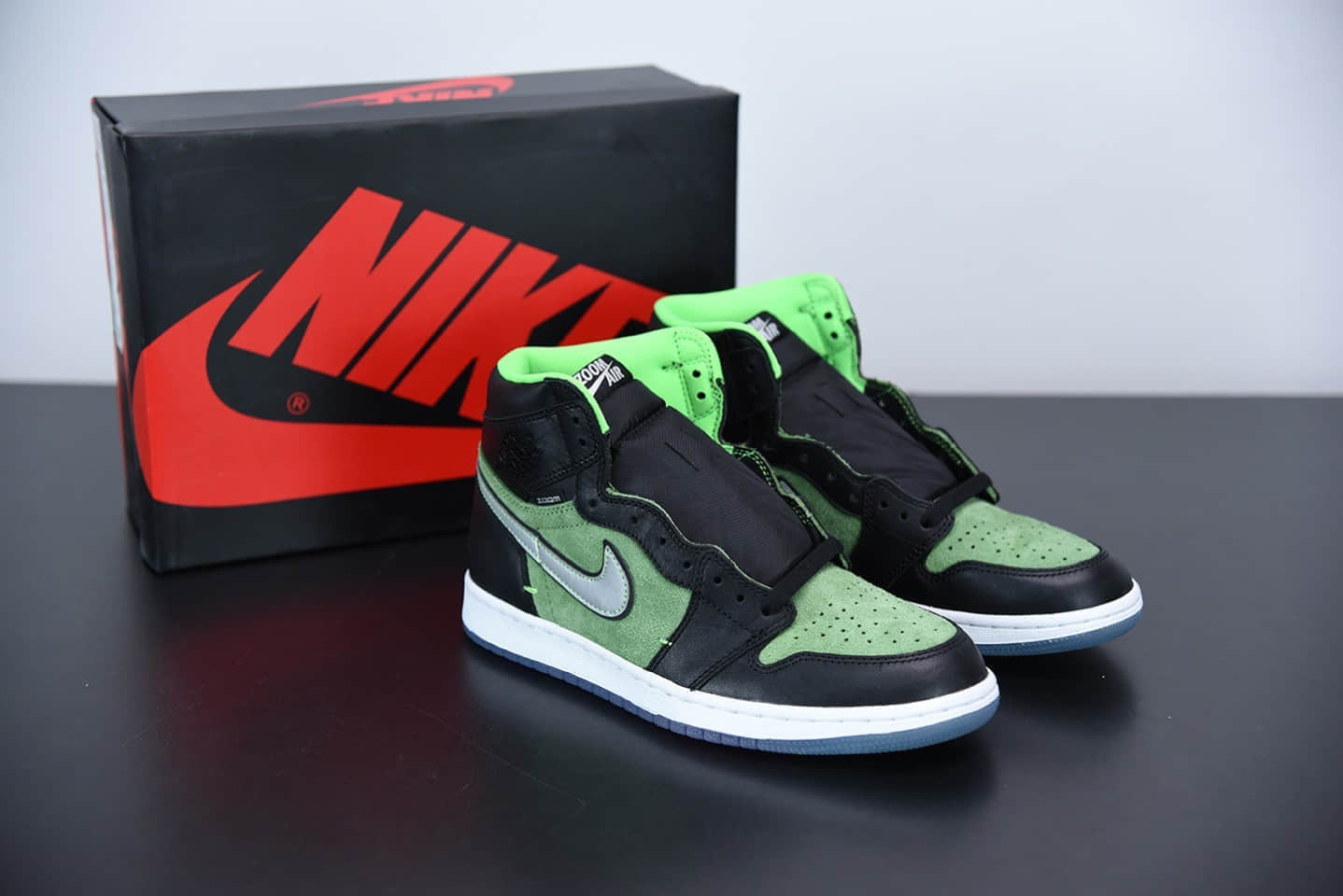 乔丹Air Jordan 1 High Zoom R2TRage Green黑绿小丑复古经典高帮百搭文化篮球鞋纯原版本 货号：CK6637-002