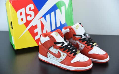 耐克Nike SB Dunk High ×Suprme联名红色满天星高帮时尚休闲板鞋纯原版本 货号：307385-161