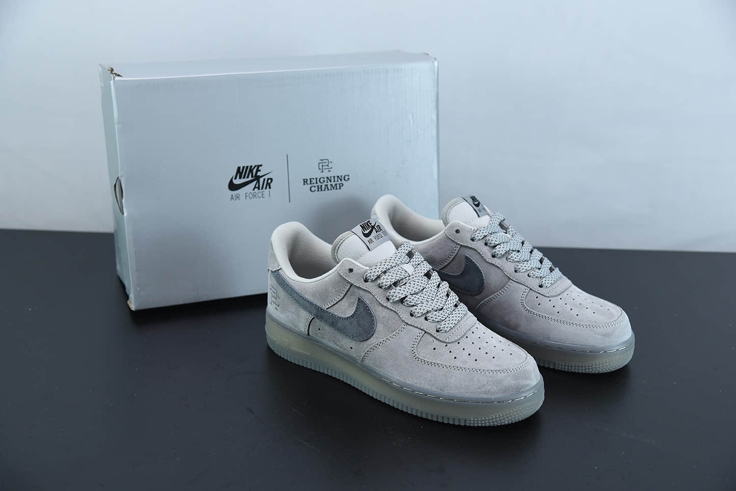 耐克eigning Champ X Nk Air Force1 MID3M反光酷灰卫冕冠军空军一号低帮休闲板鞋纯原版本 货号:AA1117-118