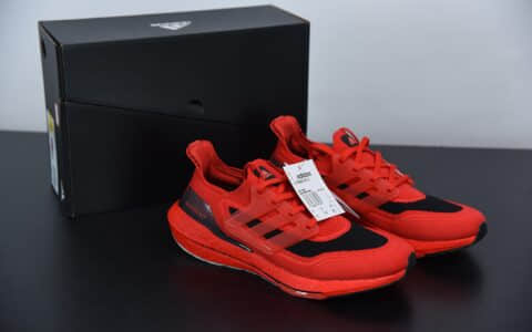 阿迪达斯 Adidas UltraBoost 21 黑红色加厚爆米花袜套式针织鞋面休闲运动慢跑鞋纯原版本 货号：FY0387