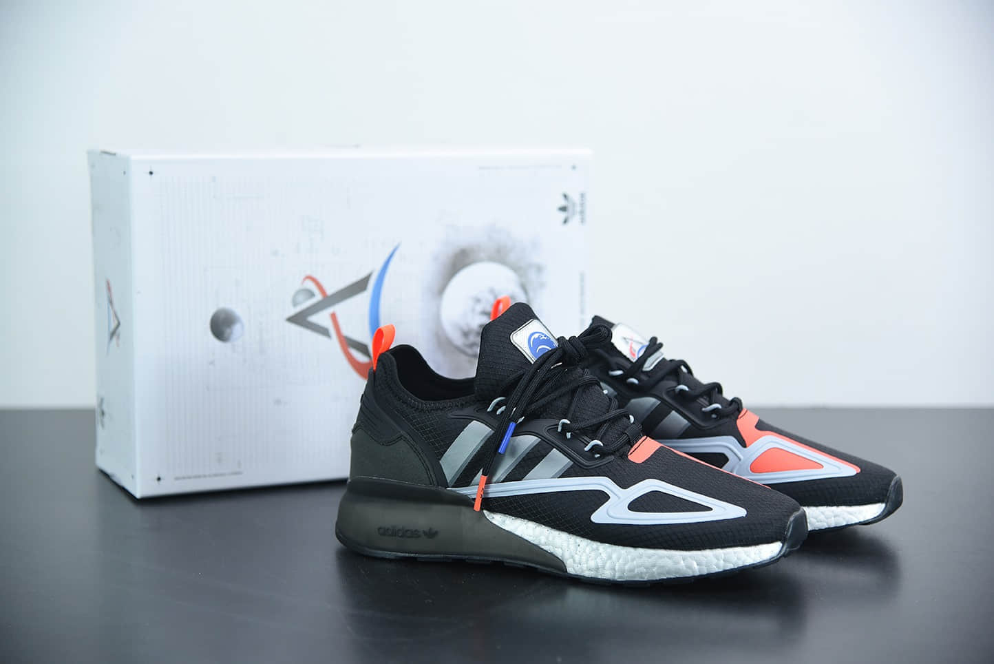 阿迪达斯Originals ZX 2K Boost 联名款黑白橙易烊千玺同款爆米花休闲鞋纯原版本 货号:FY5724