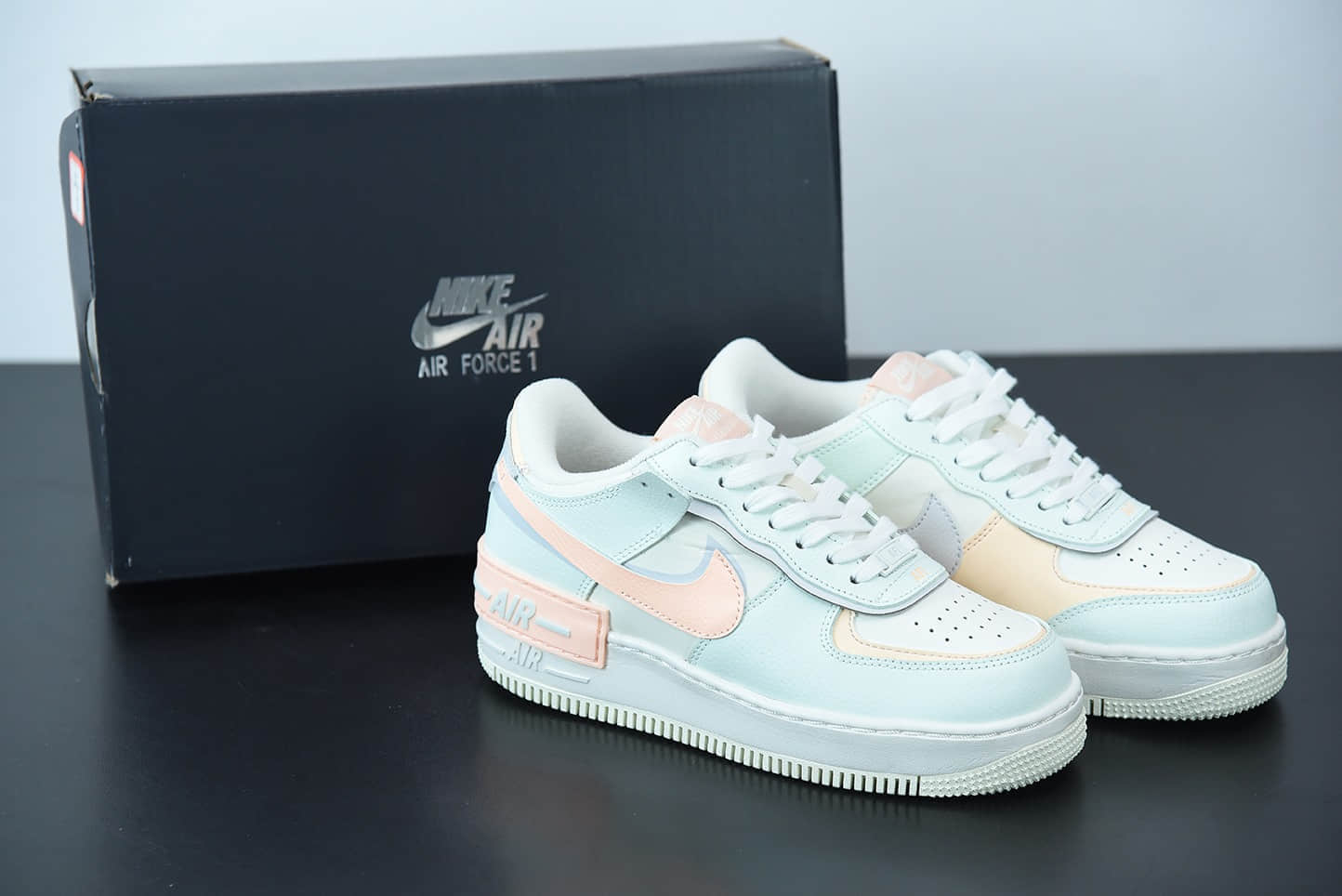 耐克Nike Air Force 1 “Shadow淡蓝粉拼接马卡龙轻量增高低帮百搭板鞋纯原版本 货号：CU8591-104