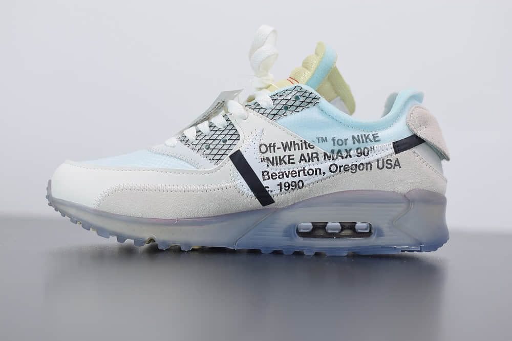 耐克 Nike Off-White™ x Nike Air Max 90  Ice 10X THE TEN白灰冰蓝橘初代复古气垫百搭休闲运动慢跑鞋纯原版本 货号：AA7293-100