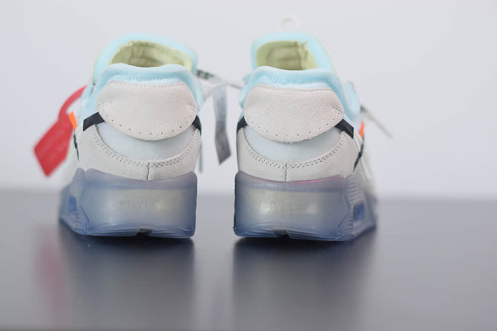 耐克 Nike Off-White™ x Nike Air Max 90  Ice 10X THE TEN白灰冰蓝橘初代复古气垫百搭休闲运动慢跑鞋纯原版本 货号：AA7293-100
