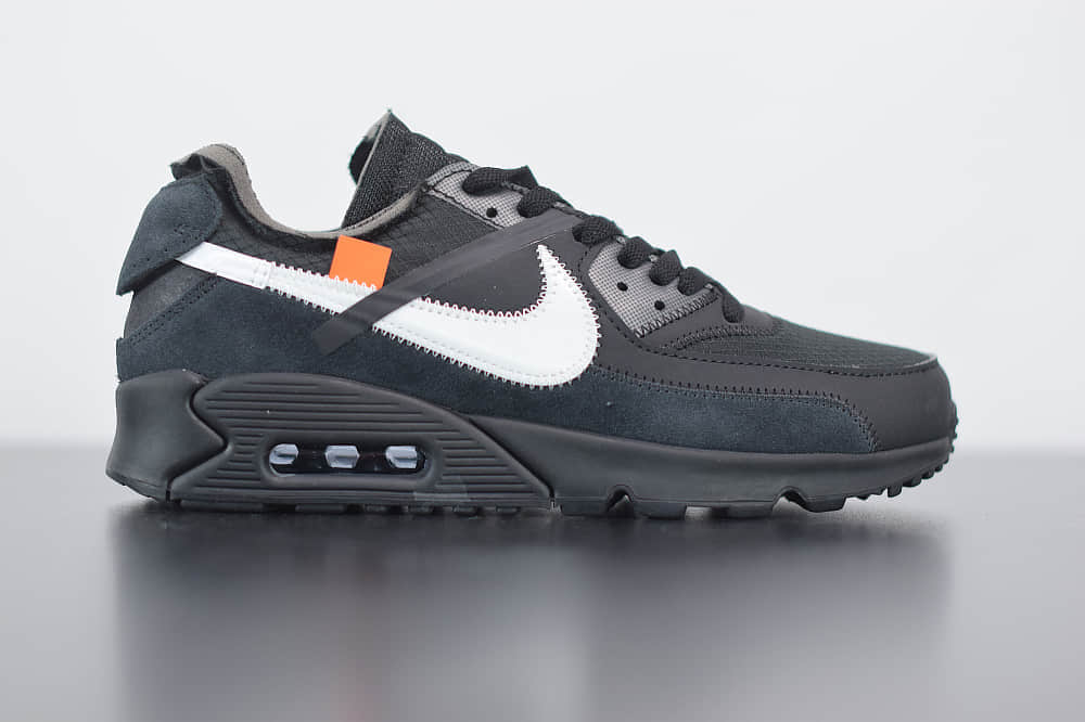 耐克 Nike Off -White x Nike Air Max 90黑色 OW 耐克联名款限量经典气垫跑鞋纯原版本 货号：AA7293-001