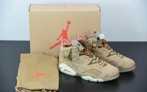 乔丹Travis Scott Air Jordan 6 British Khaki 小麦色口袋TS联名款高帮篮球鞋纯原版本 货号：DH0690-200