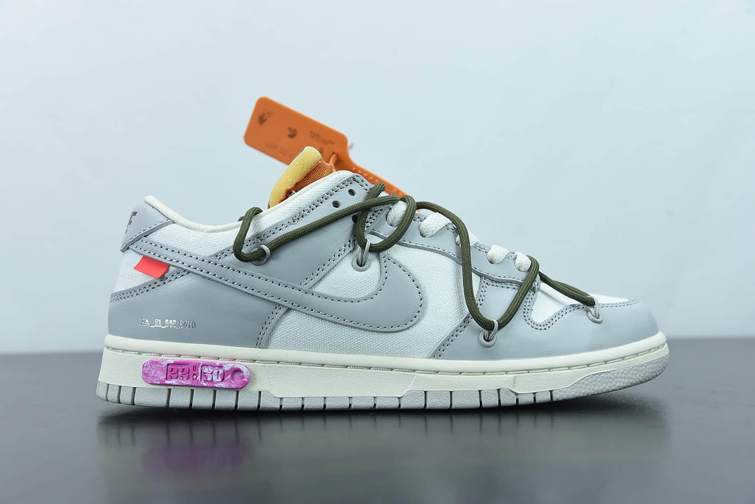 耐克 Nike Off-White x Nk Dunk Low OW 灰色墨绿色粉标“2250”SB扣碎篮板时尚休闲板鞋纯原版本 货号: DM1602-124