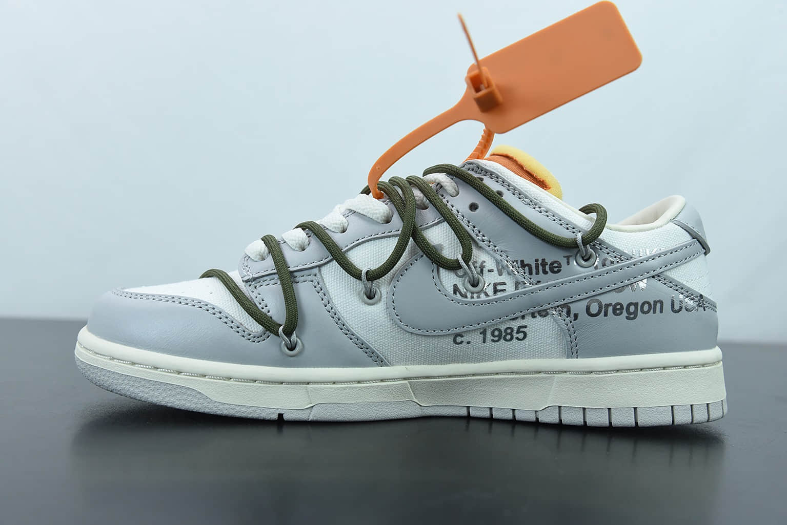 耐克 Nike Off-White x Nk Dunk Low OW 灰色墨绿色粉标“2250”SB扣碎篮板时尚休闲板鞋纯原版本 货号: DM1602-124
