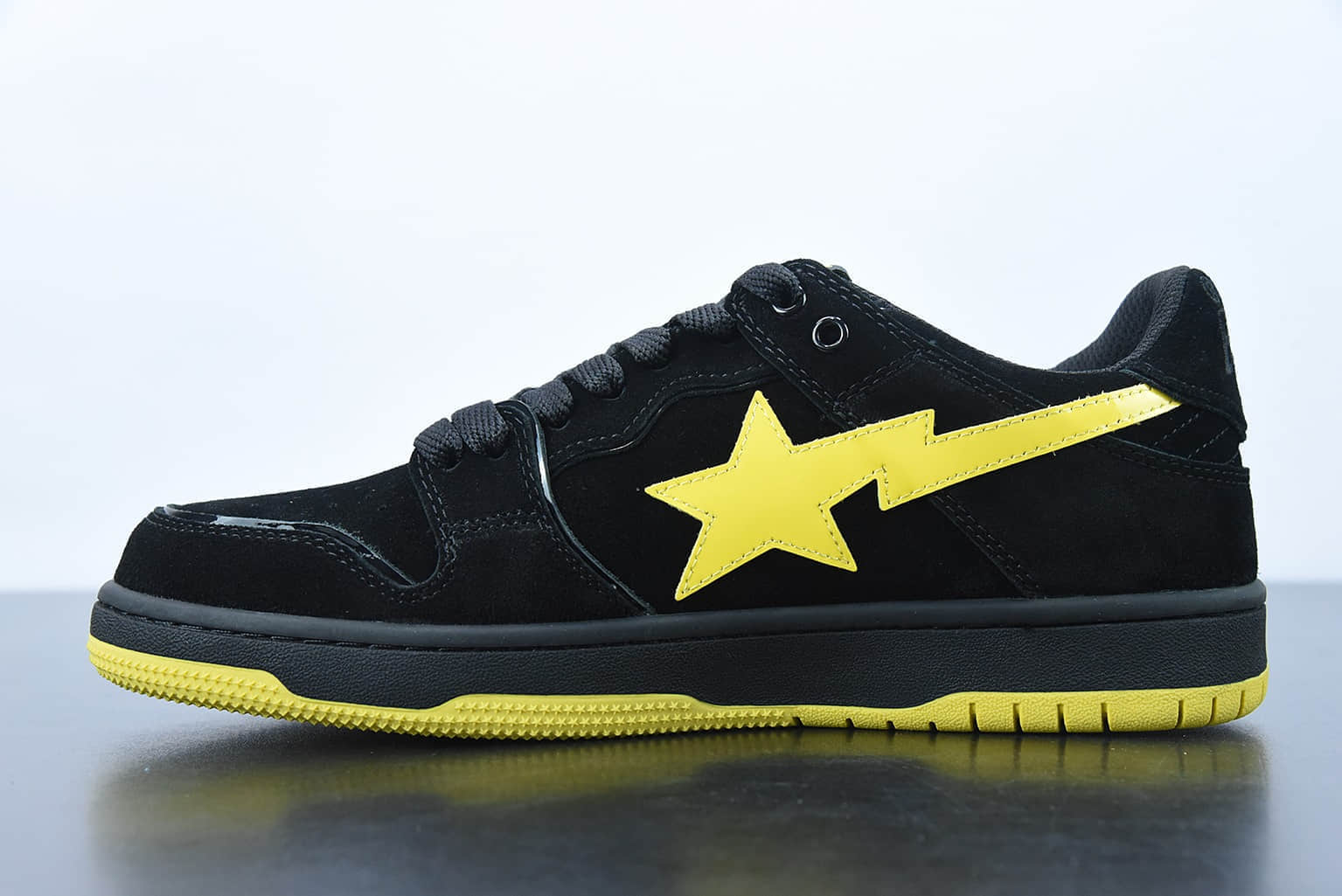 Human Made Bape Sta Sk8 To Nigo 潮流教父Nigo品牌黑黄色猿人头经典滑板百搭休闲运动板鞋纯原版本 货号：1G801009I