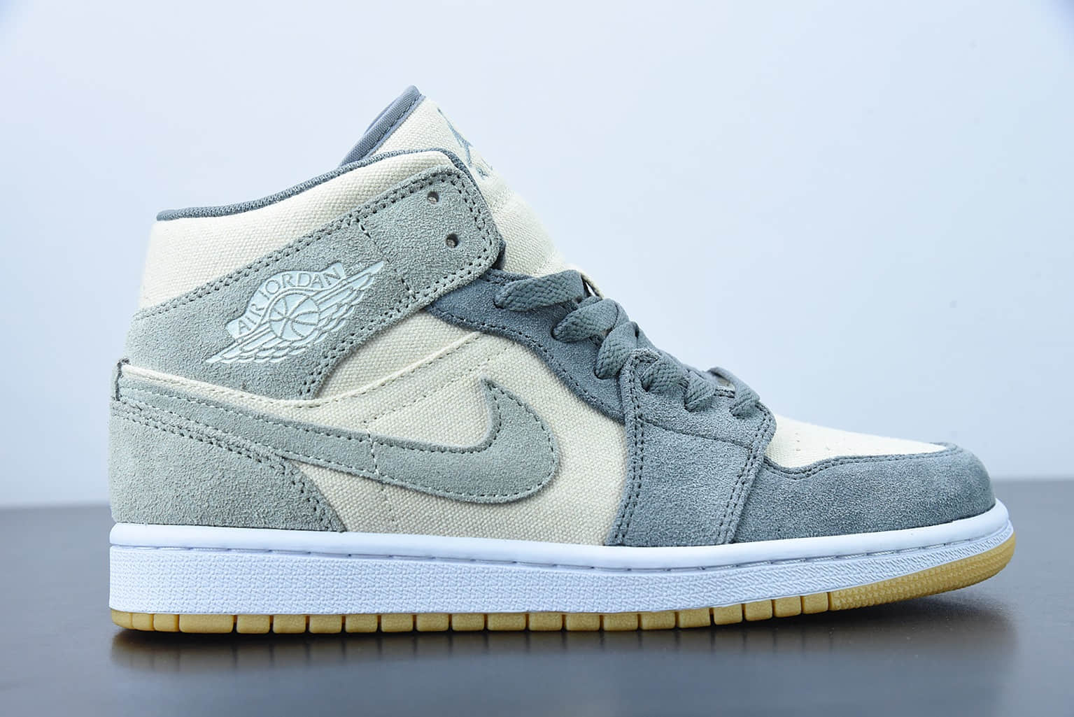 乔丹Air Jordan 1 Mid (GS)中帮奶油白米黄灰篮球鞋纯原版本 货号：DN4346-100
