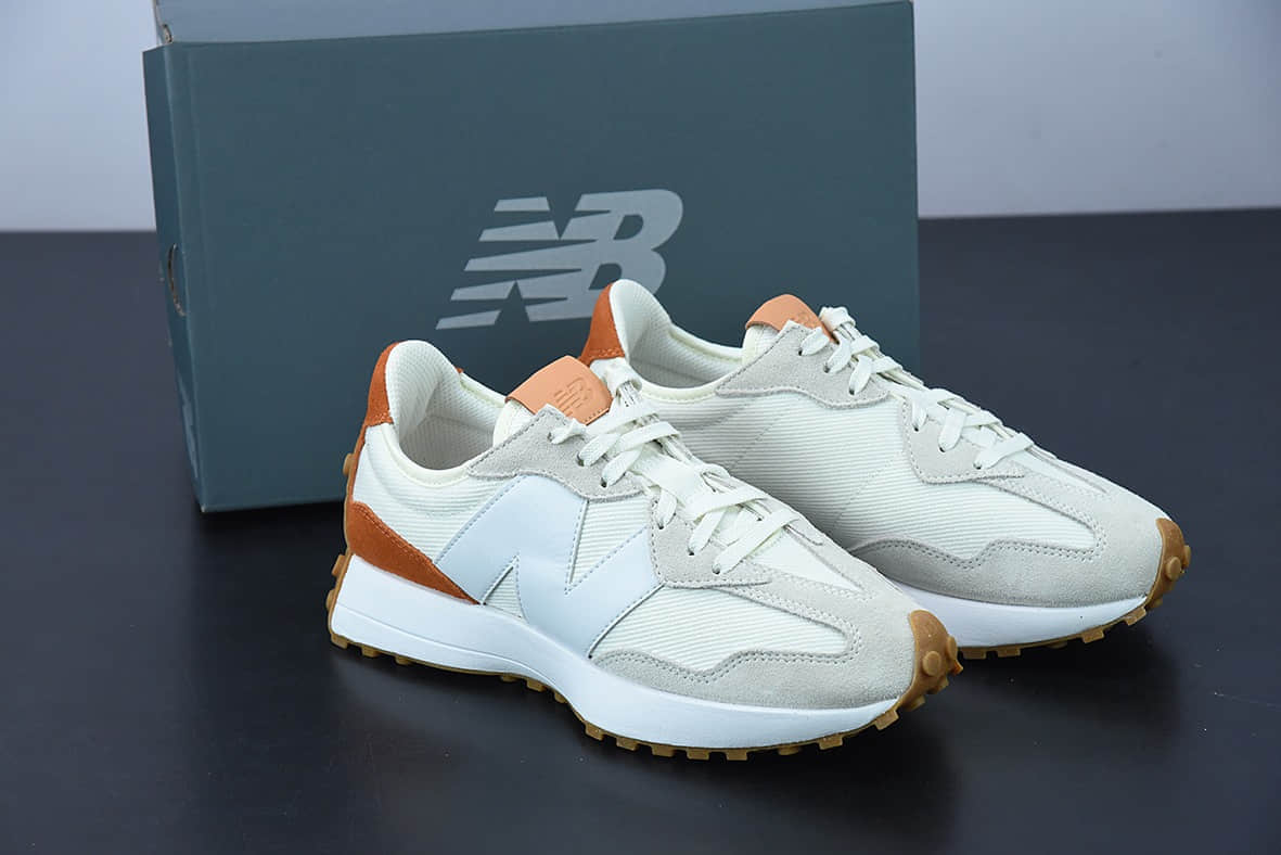 新百伦 New Balance MS327系列翻毛浅卡其白棕红复古休闲运动慢跑鞋纯原版本 货号：WS327RA