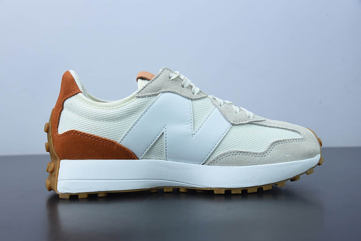 新百伦 New Balance MS327系列翻毛浅卡其白棕红复古休闲运动慢跑鞋纯原版本 货号：WS327RA
