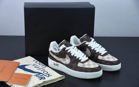 耐克 Nike Louis Vuitton x Nk Air Force 1’07 LV8 LowDamier AzurBrownLV Monogram LV联名款老花经典配色空军一号低帮板鞋纯原版本 货号：LK0235