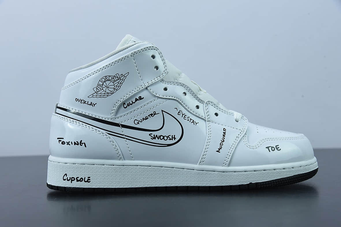 乔丹 Air Jordan 1 MID AJ1二次元涂鸦中帮篮球鞋纯原版本 货号：DQ1864-100