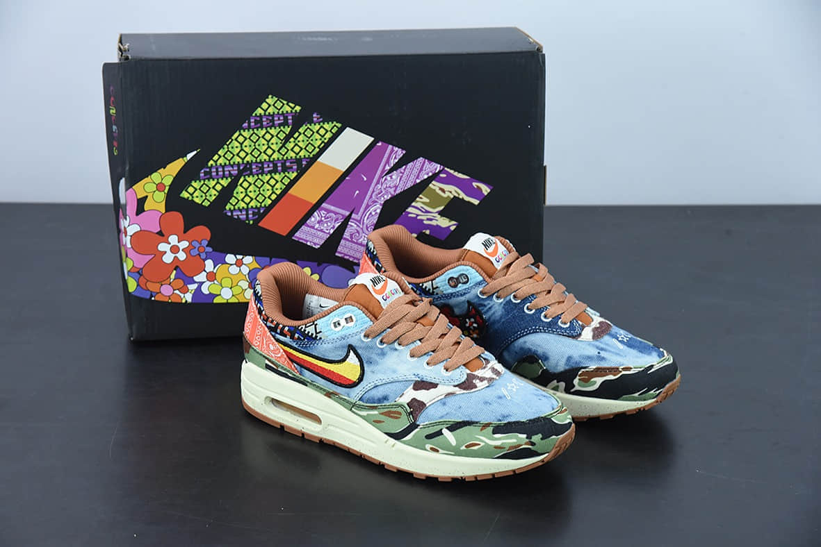 耐克Nike Concepts x NK Air Max 1 波士顿潮店联名虎纹迷彩半掌气垫跑鞋纯原版本 货号:DN1803-900