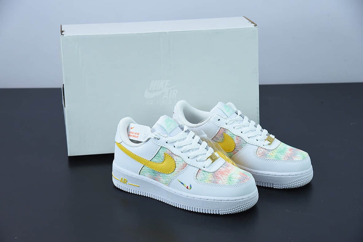 耐克Nike Air Force 1'07 Low 扎染刺绣黄勾空军一号低帮休闲板鞋纯原版本 货号：CH3512-002