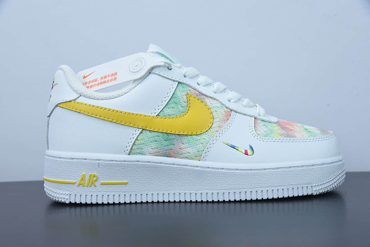 耐克Nike Air Force 1'07 Low 扎染刺绣黄勾空军一号低帮休闲板鞋纯原版本 货号：CH3512-002