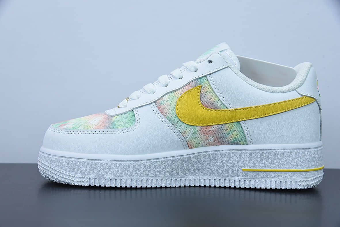耐克Nike Air Force 1'07 Low 扎染刺绣黄勾空军一号低帮休闲板鞋纯原版本 货号：CH3512-002