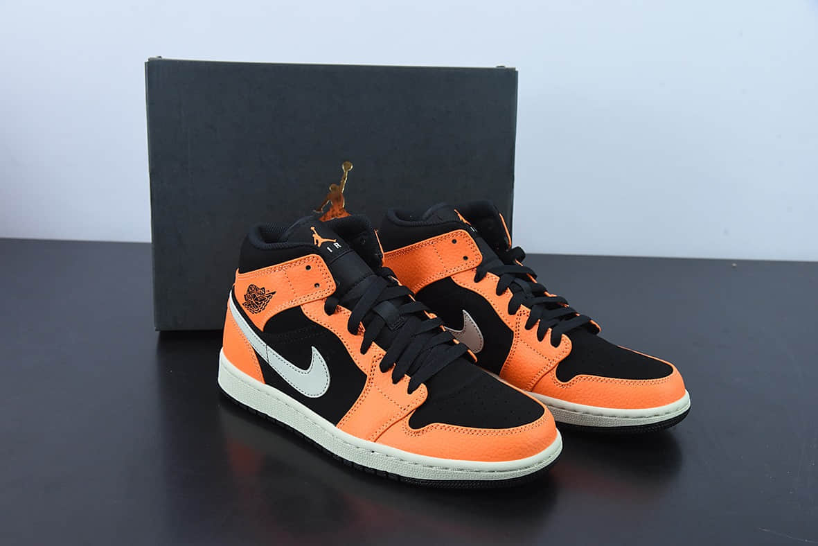 乔丹Air Jordan AJ1 Mid 黑橙小扣碎中帮篮球鞋纯原版本 货号:554724-062