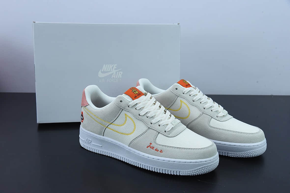 耐克Nike Air Force 1 AF1浅灰白口红刺绣空军一号低帮休闲板鞋纯原版本 货号:DQ7656-100