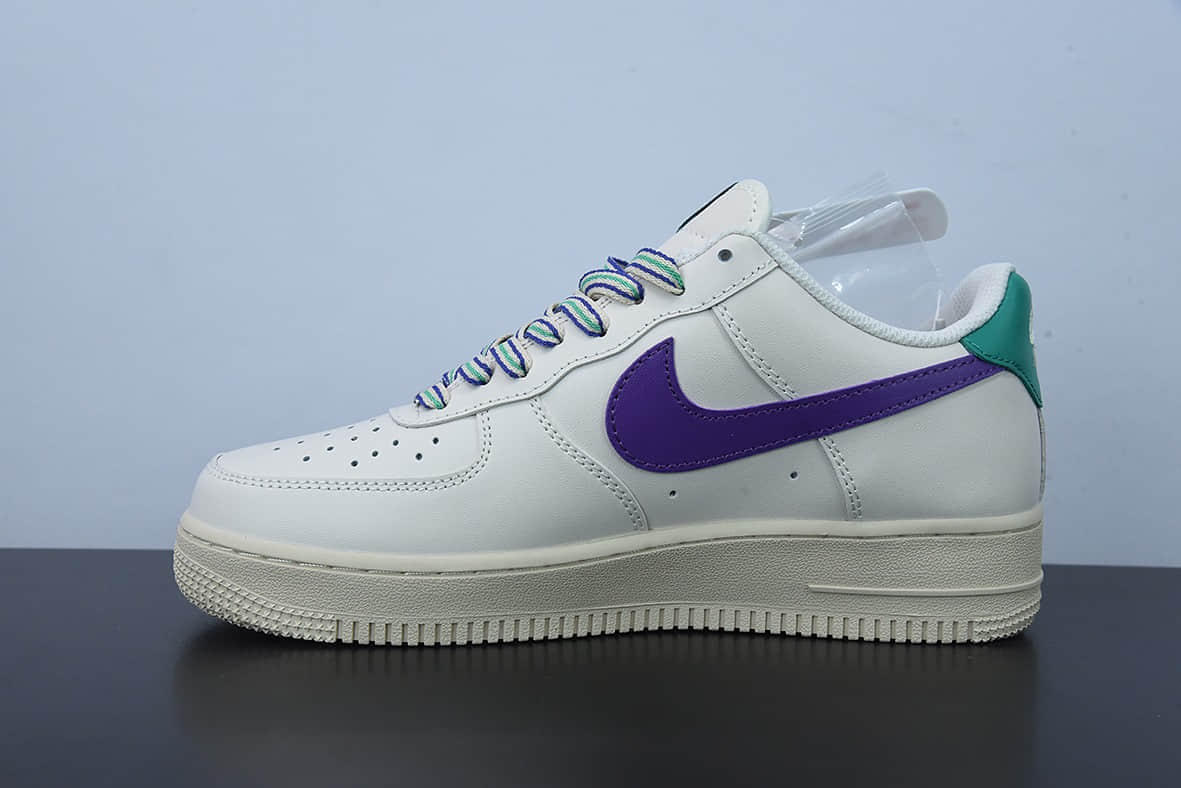 耐克Nike By You Air Force 1'07 Low Retro SP奶白深紫水绿空军一号低帮休闲板鞋纯原版本 货号：BS8873-306