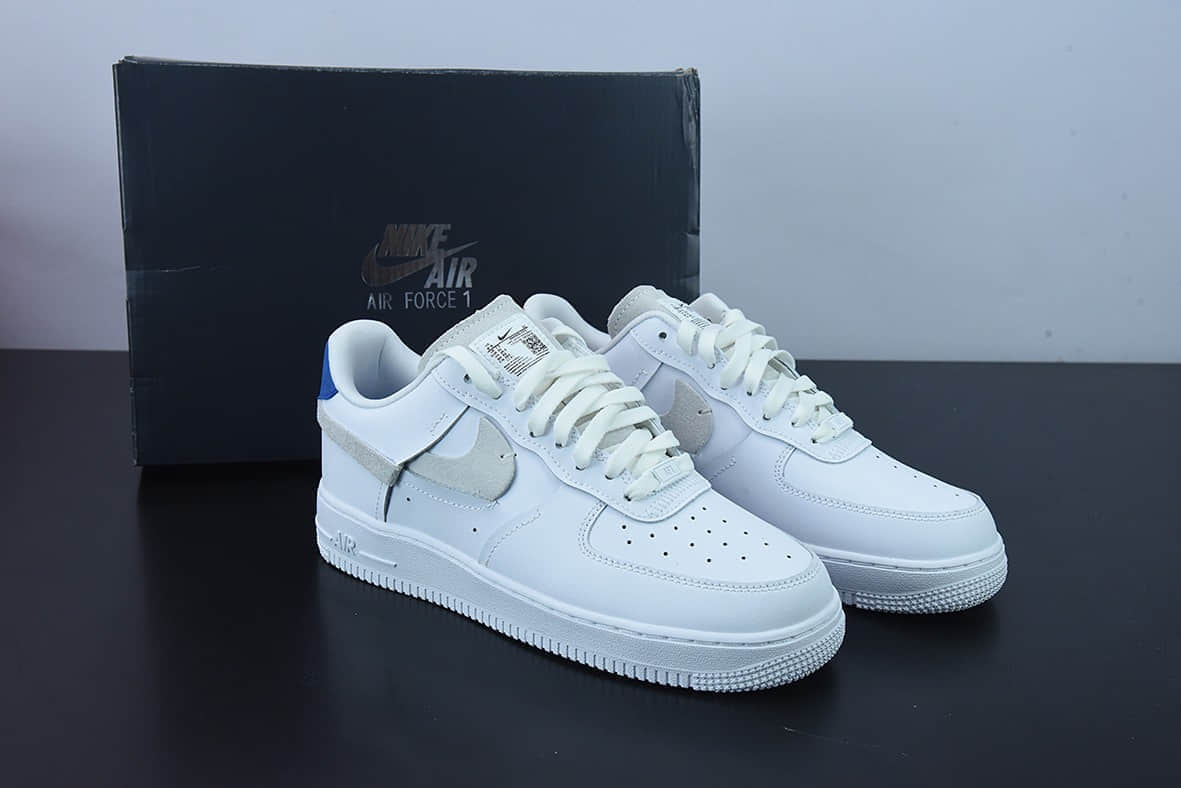 耐克Nike Air Force 1 '07 LXVandalized Sail白皮断钩蓝橙尾”解构空军一号经典低帮百搭休闲运动板鞋纯原版本 货号:898889-103
