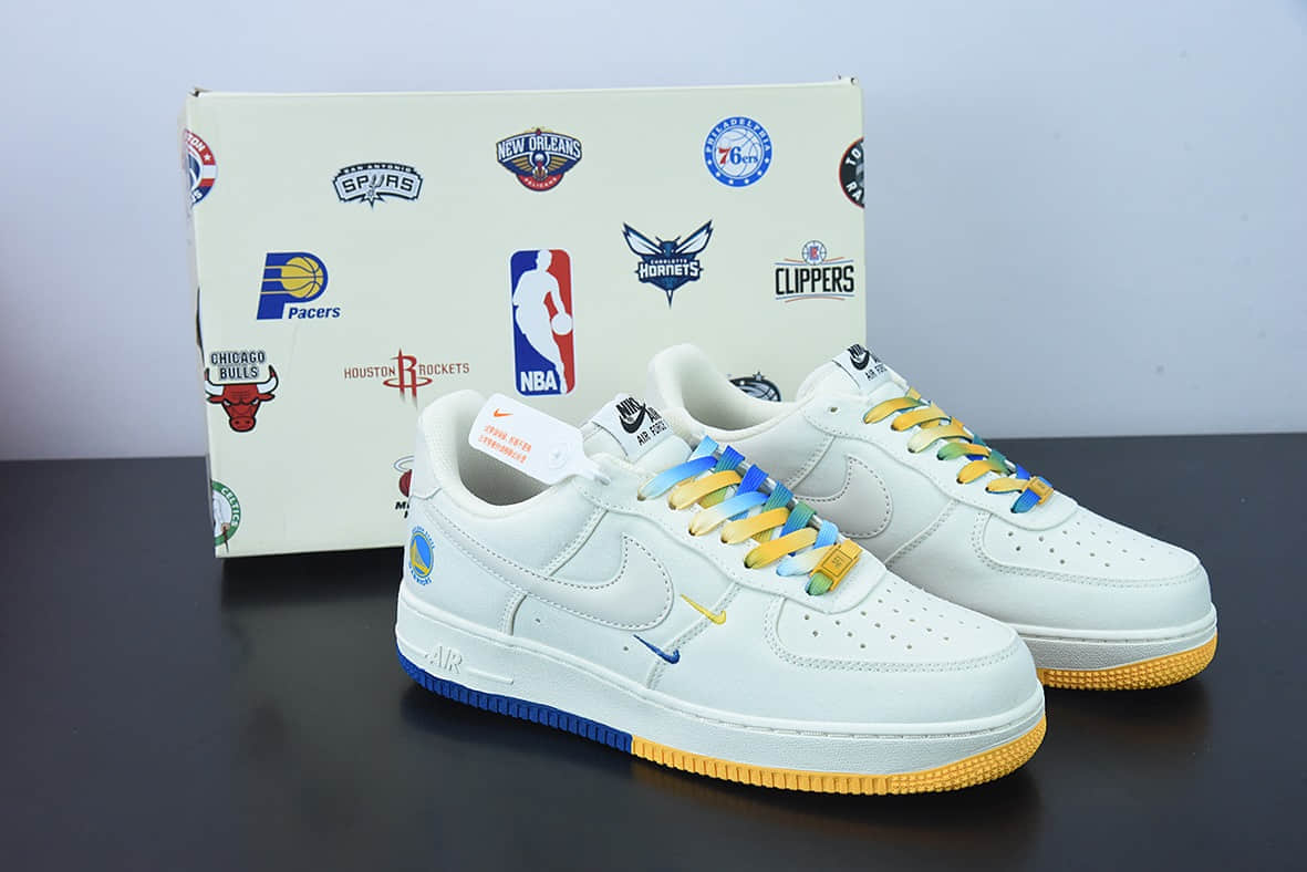 耐克Nike Air Force 1“帆布金州勇士队米白紫黄蓝迷你双钩子空军一号低帮休闲板鞋纯原版本 货号:NA2022-004