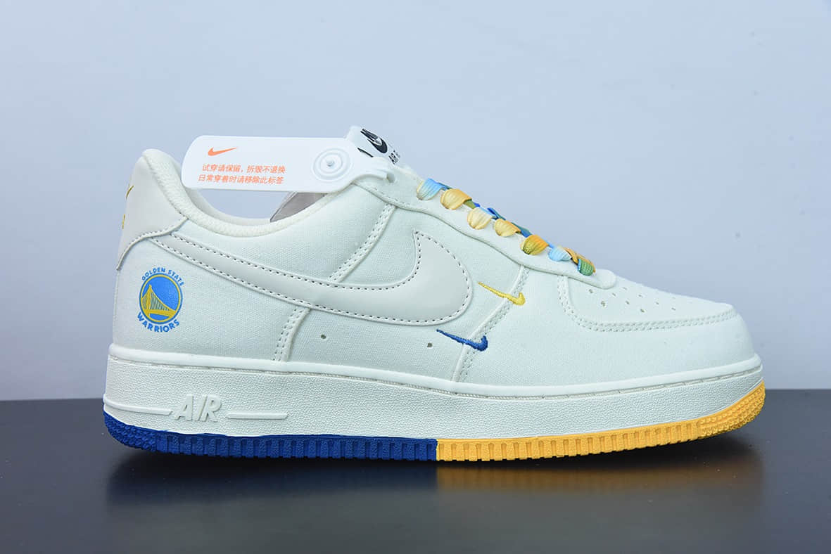 耐克Nike Air Force 1“帆布金州勇士队米白紫黄蓝迷你双钩子空军一号低帮休闲板鞋纯原版本 货号:NA2022-004