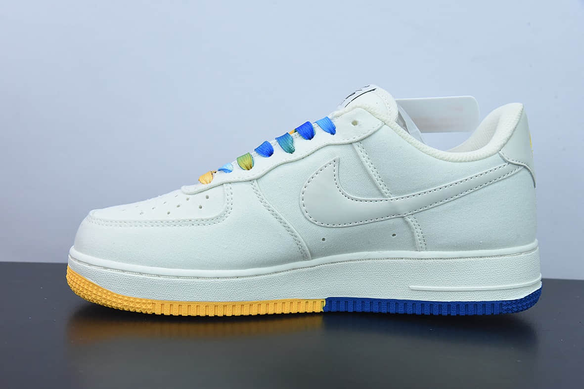 耐克Nike Air Force 1“帆布金州勇士队米白紫黄蓝迷你双钩子空军一号低帮休闲板鞋纯原版本 货号:NA2022-004