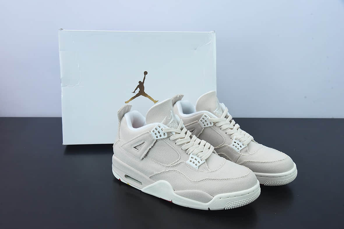 乔丹Air Jordan 4 Rerto“Canvas” AJ4米白帆布小Levi's中帮篮球鞋纯原版本 货号：DQ4909-100