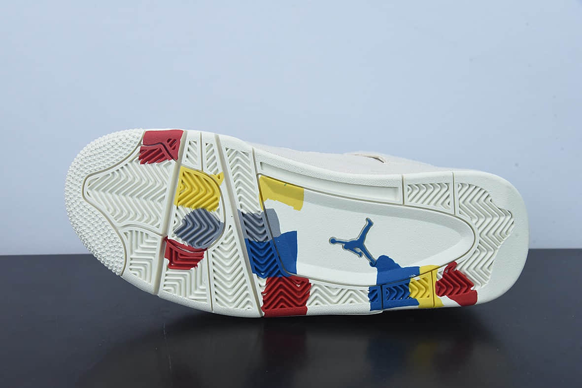 乔丹Air Jordan 4 Rerto“Canvas” AJ4米白帆布小Levi's中帮篮球鞋纯原版本 货号：DQ4909-100