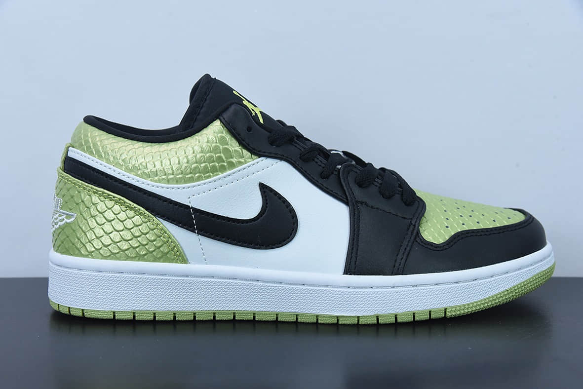 乔丹Air Jordan 1 Low Vivid Green Snakeskin蛇纹黑绿低帮篮球鞋纯原版本 货号:DX4446-301