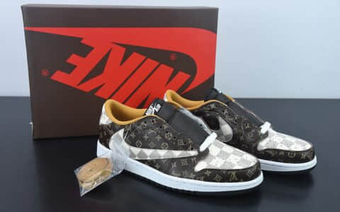 乔丹Air Jordan Louis Vuitton x Travis Scott x Nike Air Jordan 1 Low OG SPDamier AzurBrownLV MonogramAJ1乔丹一代经典低帮TS联名LV倒钩三方联名文化百搭休闲运动篮球鞋纯原版本 货号：DM7866-616
